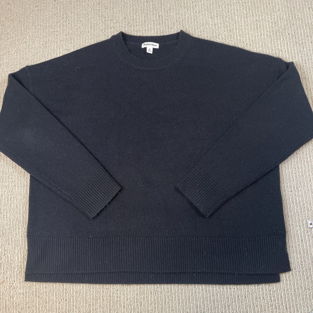 Nordstrom Men's XL Wool Cashmere Sweater Crewneck Long Sleeve Pullover Black